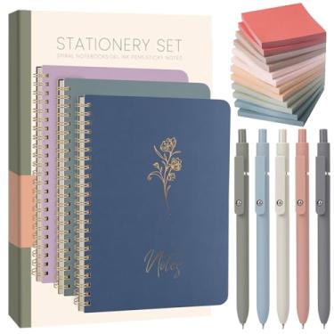 Imagem de ALKALO Lindo conjunto de caderno espiral para mulheres, conjunto de diário bíblico, pacote com 3 cadernos espirais A5 + 5 peças de canetas de gel + 600 notas adesivas + caixa de presente, conjunto de