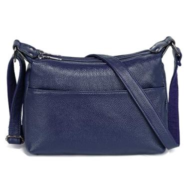 Imagem de Bolsa transversal de couro premium para viagens, bolsa de ombro com vários bolsos para mulheres, livro de bolso leve, Azul escuro
