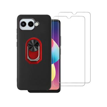 Imagem de DAMONDY Compatível com T-Mobile REVVL 8 5G, 2 unidades, protetor de tela de vidro temperado, suporte de proteção contra choque de corpo inteiro, suporte de 360 anéis, capa traseira para celular