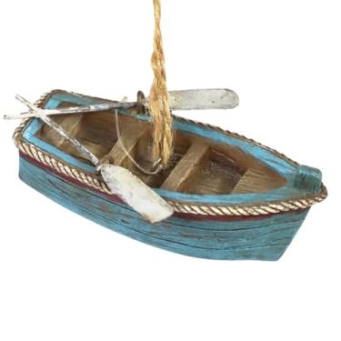 Imagem de The Bridge Collection Enfeite de barco de resina – Enfeite de Natal rústico de 9,5 cm com remos para pescadores ou decoração de lago