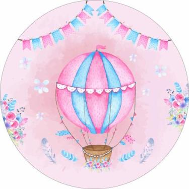 Imagem de Painel de Lona Redondo Balão Aquarela Azul e Rosa - Fabrika de Festa, 