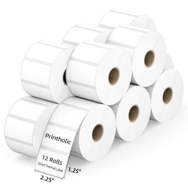 Imagem de Printholic 12 rolos de etiquetas térmicas diretas de 5,7 cm x 3,2 cm, adesivos de endereço de código de barras perfurados, etiquetas de envio autoadesivas compatíveis com Zebra, Rollo e Munbyn (1000