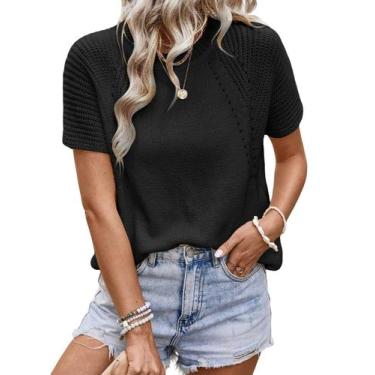 Imagem de Suéter de malha feminino Dokotoo, manga curta, manga curta, vazia