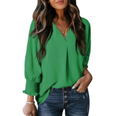 Imagem de Blusa feminina Dokotoo verde escuro manga 3/4 XXL 100% poliéster