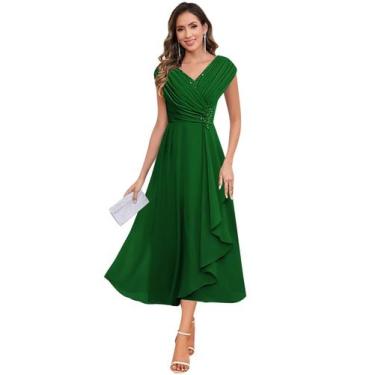 Imagem de Vestido Mãe da Noiva CDSSL, verde esmeralda, chiffon, tamanho 2