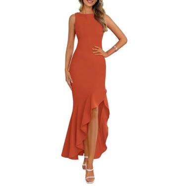 Imagem de Vestido maxi PRETTYGARDEN 2025 sem mangas com babados vermelho sereia