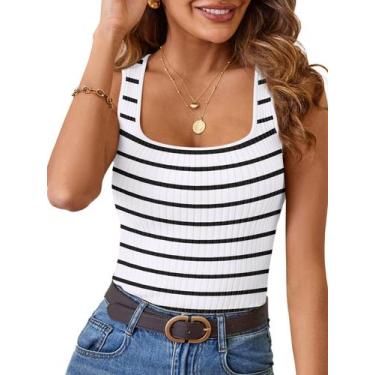 Imagem de Camiseta regata feminina MEROKEETY 2025 listrada com gola quadrada bra