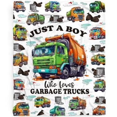 Imagem de Cobertor de caminhão de lixo Just A Boy Who Loves Garbage Trucks Cobertor de Presente para Meninos Meninas Garbage Truck Love, 101,6 cm x 127 cm Macio Confortável Pelúcia Leve Manta de Flanela para