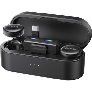 Imagem de Sistema de microfone de lapela sem fio BOYA BOYALINK 3, transmissores duplos com cancelamento de ruído por IA, microfone de 2,4 GHz para iPhone/Android/câmera/PC, alcance de 300 metros