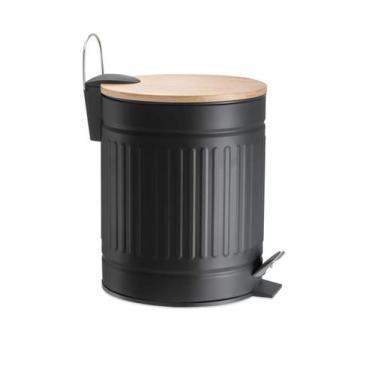 Imagem de Lixeira Preta para Banheiro 3 L em Aço Inox e Bambu Mek