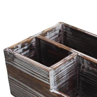 Imagem de IEUDNS Suporte de controle remoto de madeira, organizador de mesa portátil para controles remotos, porta-lápis e canetas, caixa de armazenamento para mesa de, Marrom