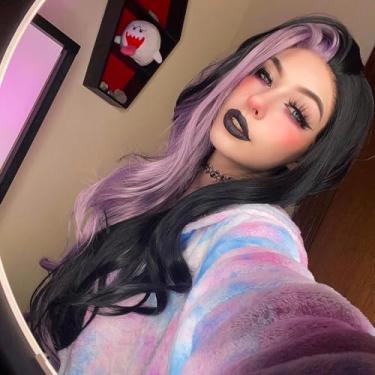 Imagem de Perucas frontais roxas de cabelo sintético ondulado longo meio roxo preto cor real natural liso ondulado perucas para mulheres sem cola fibra resistente ao calor arrastar uso diário peruca fantasia 61