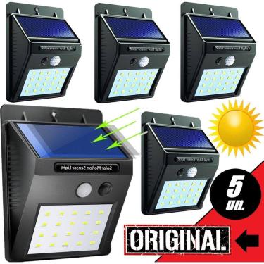 Imagem de Kit 5 Luminária Solar Externa Iluminação Luz Muro Parede