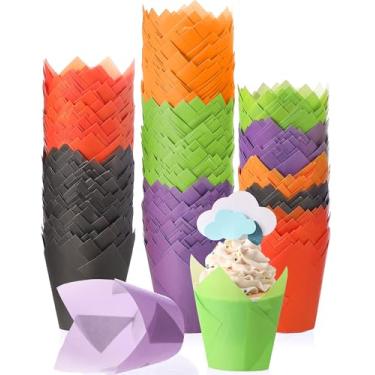 Imagem de Havawish 500 peças de forros coloridos de cupcake de tulipa de tamanho padrão, forros de cozimento arco-íris, à prova de gordura, forro de muffin, copos de cozimento para casamento, aniversário, chá