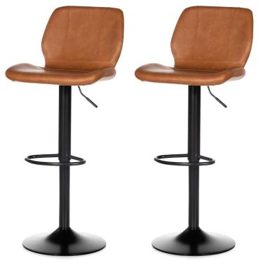 Imagem de Kit 2 Banquetas Giratória ANM6315B Bristol Itajaí Anima Office em PU Caramelo Base Disco Preto