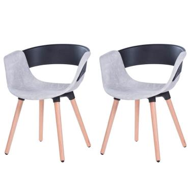 Imagem de Kit 2 Cadeiras ANM6709F Turim Nicole Anima Office PP Preto Revestida PU Cinza Base Madeira