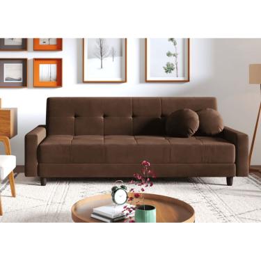 Imagem de Sofá-cama Oslo com USB braço direito 4 Lugares  Suede Grafite 204cm