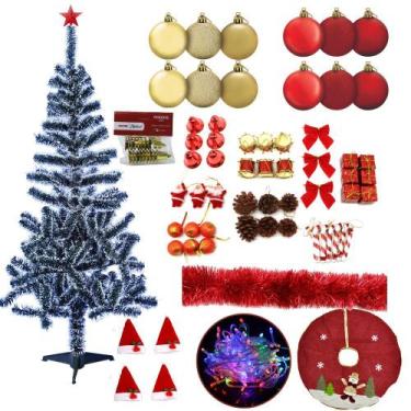 Imagem de Árvore De Natal Nevada 1,50m 220 Galhos Decorada Com 99 Itens Pisca Le