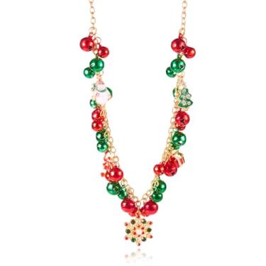 Imagem de HQLA Colar com pingente de gota de árvore de Natal boneco de neve de Natal fofo festivo para mulheres, laço de sino vermelho e verde, enfeite de bola de Natal, Medium, Zinco Strass Zinco, Sem Pedra