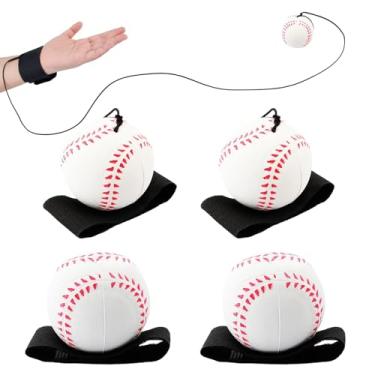 Imagem de SAYAYA 4 bolas de retorno de pulso em uma corda de bolas esportivas de rebote de 5 cm com alça elástica beisebol futebol tênis prática, lembrancinhas de festa, exercícios de pulso e brincadeiras