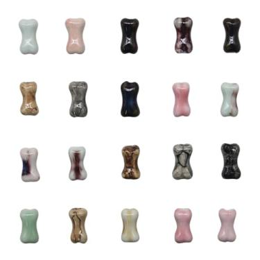 Imagem de Decoendiy 75 peças de contas de cerâmica de osso de cachorro - Colorida porcelana filhote de cachorro animais de estimação grande buraco em forma de osso contas espaçadoras soltas para fazer joias