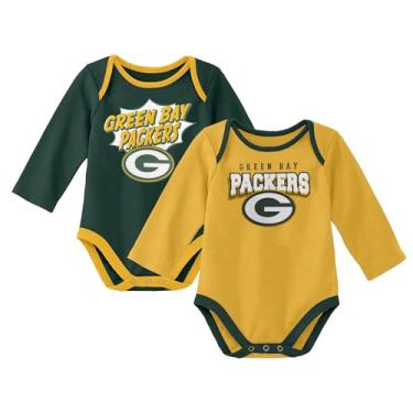 Imagem de Conjunto de macaquinho de algodão para recém-nascidos oficialmente licenciado pela NFL 0-18 m, Sunday Star, pacote com 2 unidades, Green Bay Packers, 12 meses