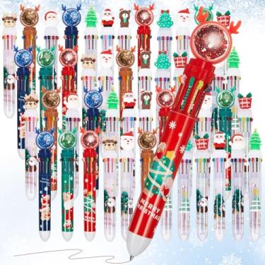 Imagem de Kosiz 100 canetas esferográficas multicoloridas de Natal 10 em 1 de 0,7 mm, canetas retráteis, papai noel, rena, árvore de Natal, para escritório, escola, estudantes, crianças, recompensa