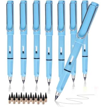 Imagem de XIUSHE 8 lápis Infinity Forever para escrever - Conjunto de lápis sem tinta de metal infinito eterno de 0,7 mm, lápis de escrita mágicos tecnológicos para uso profissional na escola e escritório (azul