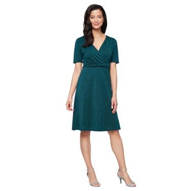 Imagem de S.L. Fashions Vestido feminino midi estampado casual primavera/verão, vestido de convidada de casamento, com decote sobrepeliz e mangas esvoaçantes, Abeto, 52