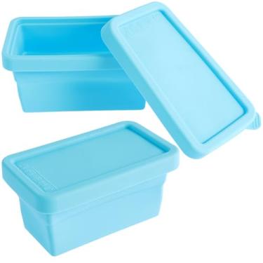 Imagem de 2 peças de bandeja de congelador de cubos de sopa com tampa, moldes de silicone para freezer, molde reutilizável para congelador de sopa, bandeja de cubo de gelo para cubos de sopa, molhos de caldo de