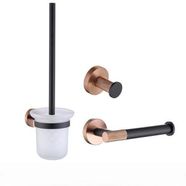 Imagem de Suporte para escova de vaso sanitário com copo de vidro, suporte para rolo de papel higiênico de parede, gancho para cabide de roupão de aço inoxidável, acessórios de banheiro, conjunto completo 04