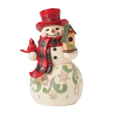 Imagem de Enesco Boneco de neve Jim Shore Heartwood Creek Highland Glen usando uma cartola vermelha, 15 cm, multicolorido