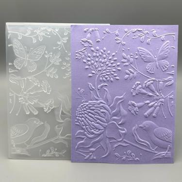 Imagem de Pasta de gravação de plástico 3D 12 x 16,45 cm Modelo de flores, pássaros, borboletas textura para fazer cartões, faça você mesmo, scrapbooking, papel, artesanato, artesanato, scrapbook, materiais de