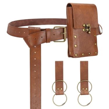 Imagem de Bolsa de cinto renascentista, bolsa de couro de pirata viking medieval, conjunto de garrafa de poção, saia, caminhada, Halloween, cosplay, acessório para fantasia, 1 bolsa - marrom, Belt Pouch