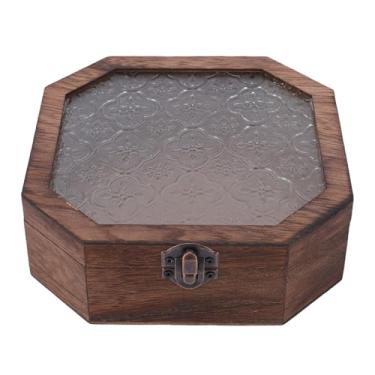 Imagem de Aramox Caixa de Maquiagem de Madeira Floral Vintage Caixa de Armazenamento Decorativo Pequeno, Com Tampa de Vidro Padrão, para Maquiagem de Jóias Armazenamento de Cosméticos