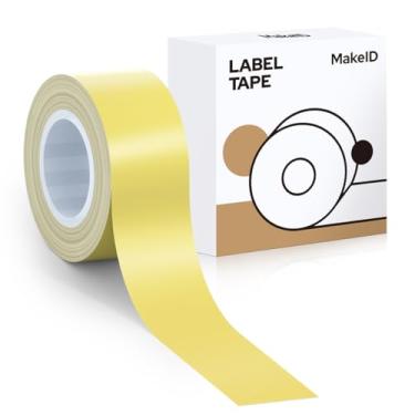 Imagem de MakeID Refil de fita adesiva E1 Q1, 16 mm x 4 m (1,6 cm x 13') adesivo contínuo laminado térmico à prova d'água autoadesivo multiuso substituição de fita de etiquetagem