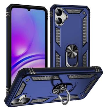 Imagem de SORAKA Capa para Samsung Galaxy A05 com suporte de anel capa protetora para Samsung Galaxy A05 capa traseira de policarbonato rígido com placa de metal para telefone magnético suporte de carro azul
