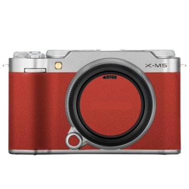 Imagem de X-M5 Adesivo de câmera anti-arranhões revestimento protetor de corpo película protetora para FujiFilm X-M5 XM5 (transparente + couro vermelho)