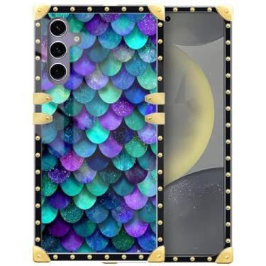 Imagem de WANKBLC Capa para Samsung Galaxy S24 S25 luxuosa decoração dourada para meninas mulheres TPU macio à prova de choque protetor rígido PC traseiro padrão louco linda sereia escamas brilhantes brilhantes