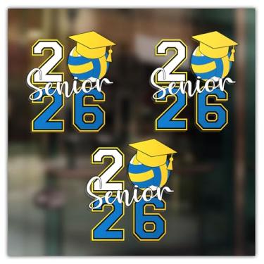 Imagem de Adesivo de vôlei (3 peças) Senior Class of 2026 Adesivo de vinil para formatura boné esportivo espírito escolar à prova d'água scrapbook laptop etiqueta de janela de carro presente para estudantes 7,6