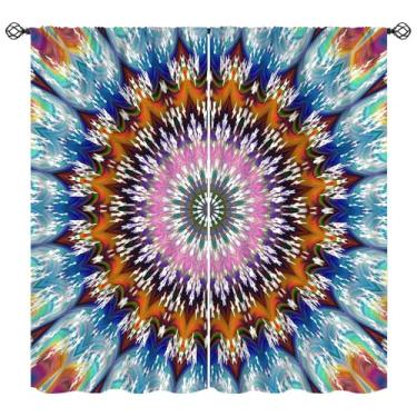 Imagem de Cortinas tie dye, cortinas coloridas de mandala psicodélica, design redemoinho, para quarto, sala de estar, 106,7 cm L x 114,3 cm C (blackout 30%)