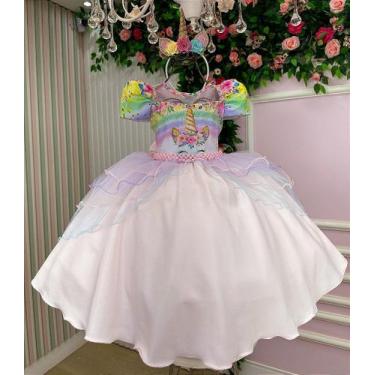 Imagem de Vestido Unicórnio Safira Rosa Bebê - Tecido Microfibra 100% Poliéster 