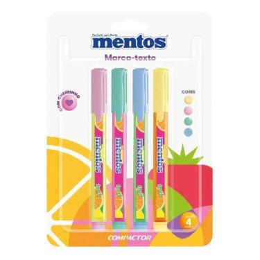 Imagem de Pincel marca texto Mentos Pastel com 4 unidades - Compactor