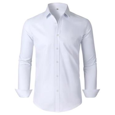 Imagem de Camisa social GIANEN branca com botões e manga comprida masculina tama