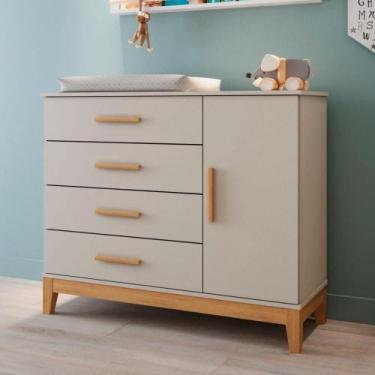 Imagem de Cômoda Fraldário Mdf para Quarto de Bebê Hellen Off White/Bétula - Car