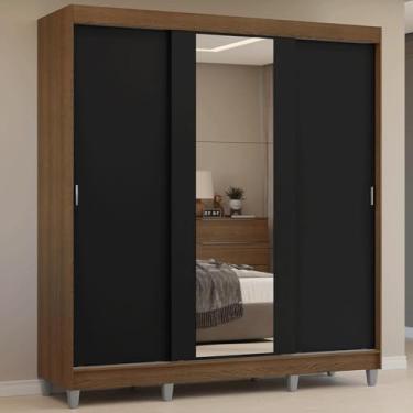 Imagem de Guarda-roupa Casal com Pés 3 Portas de Correr com Espelho Reno Madesa R