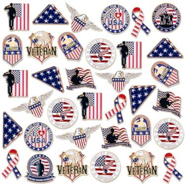 Imagem de Landical 60 alfinetes esmaltados do Dia dos Veteranos em massa bandeira americana patriótica de lapela militar presentes para homens chapéu mochilas roupas lembrancinhas de festa (veteranos, vermelho