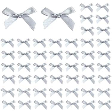 Imagem de Mini laços de fita para artesanato embrulho de presente, 50 peças pequeno laço cinza decorações para homens, meninos, casamento, negócios, corsage, cartão, caneta, laço para dia dos namorados, ano