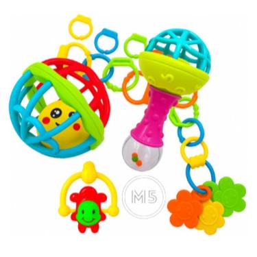 Imagem de Kit Baby Chocalho Sensorial Bolinha Mordedor Silicone para Bebê