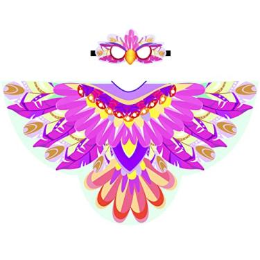 Imagem de Fantasia de águia para crianças com asas de pássaro - máscara como papagaio para meninas, meninos, fantasia, Halloween, cosplay, lembrancinhas de festa de animal (rosa amarelo)